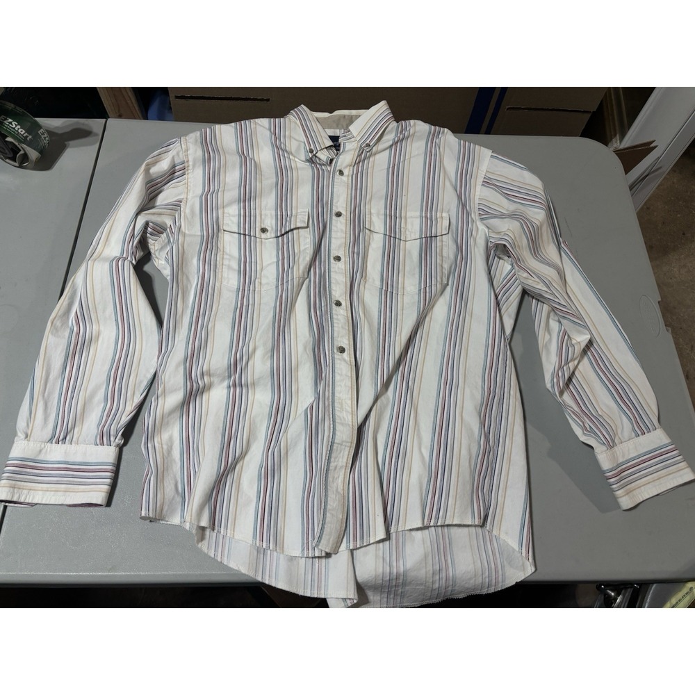 Vintage Wrangler  Striped‎ Denim Button Up Shirt Sz. L